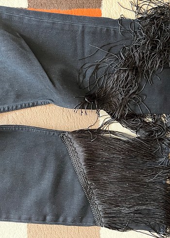 Zara Püsküllü Siyah Midi Denim Kadın Jean - Görsel 7