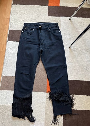 Zara Püsküllü Siyah Midi Denim Kadın Jean - Görsel 2