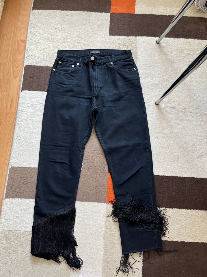 Zara Püsküllü Siyah Midi Denim Kadın Jean - Görsel 2