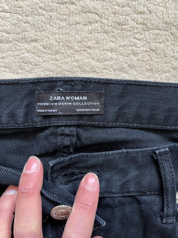 Zara Püsküllü Siyah Midi Denim Kadın Jean - Görsel 3