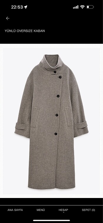 Zara yünlü oversize palto