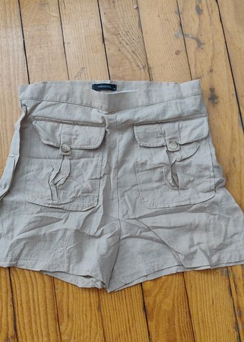 Düğmeli Bej Keten Hamile Şortu - Görsel 4