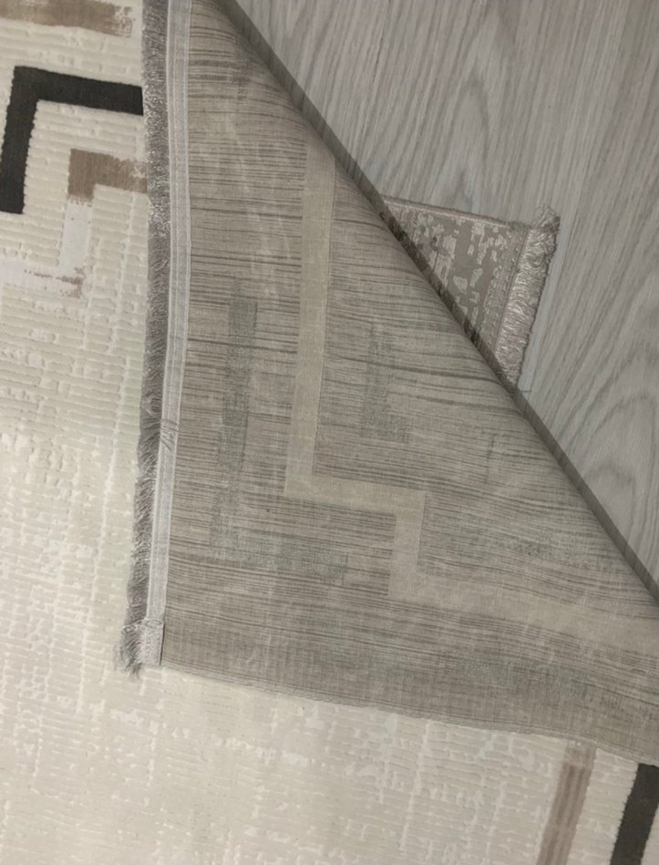 Modern Klasik Desenli Beyaz Gri Halı - Görsel 5