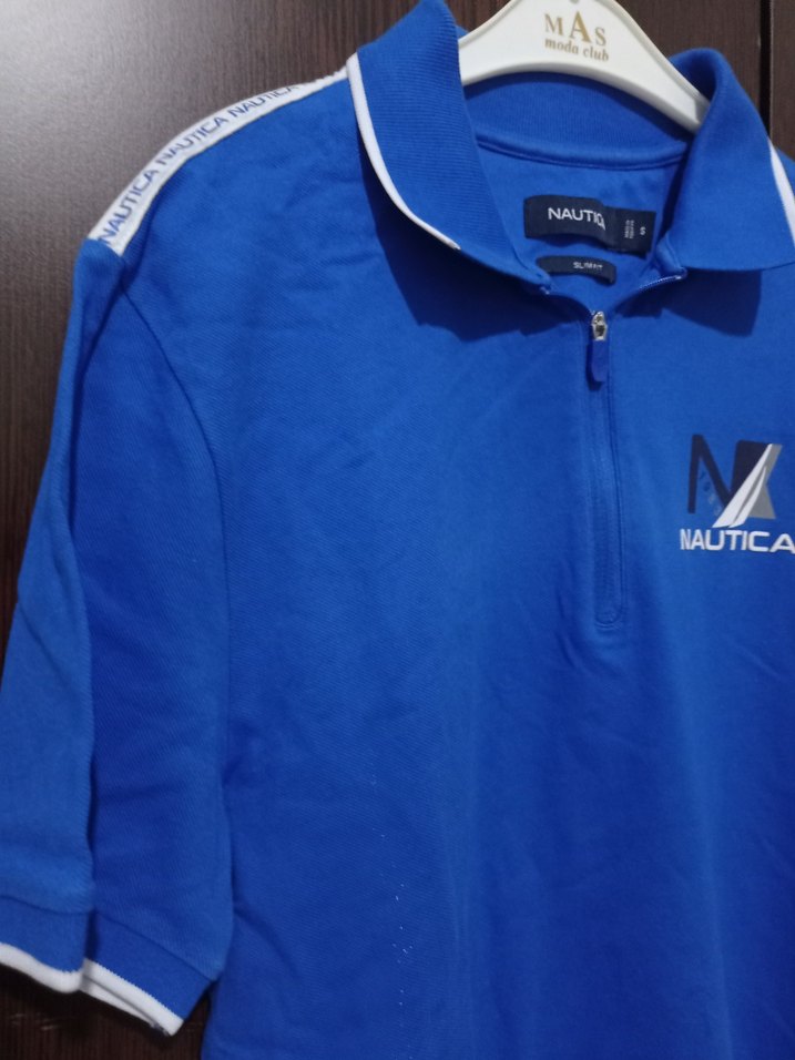 Erkek Mavi Nautica Yarım Fermuarlı Polo Tişört - Görsel 3