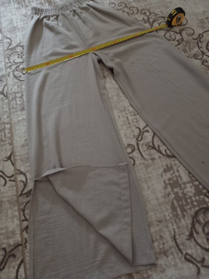 S bedenBej Bol Kesim Uzun Keten Pantolon - Görsel 4