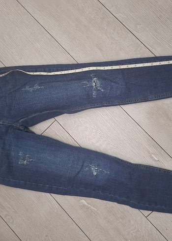 Diğer Koyu Mavi Dar Kesim Yirtik Denim Jean