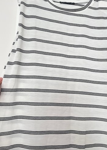 l Beden Gri Çizgili Kadın Kısa Kollu elbise