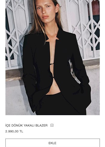 İçe Dönük Yakalı Siyah Kadın Blazer