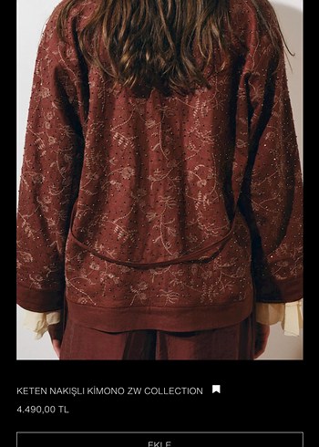 l Beden Bordo Keten Nakışlı Uzun Kimono