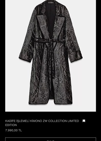 Kadife İşlemeli Siyah Uzun Kimono - Görsel 6