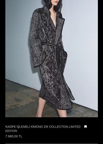 Kadife İşlemeli Siyah Uzun Kimono - Görsel 5