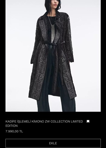 Kadife İşlemeli Siyah Uzun Kimono - Görsel 4