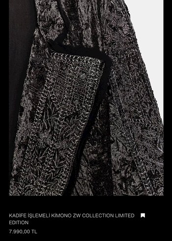 Kadife İşlemeli Siyah Uzun Kimono - Görsel 8