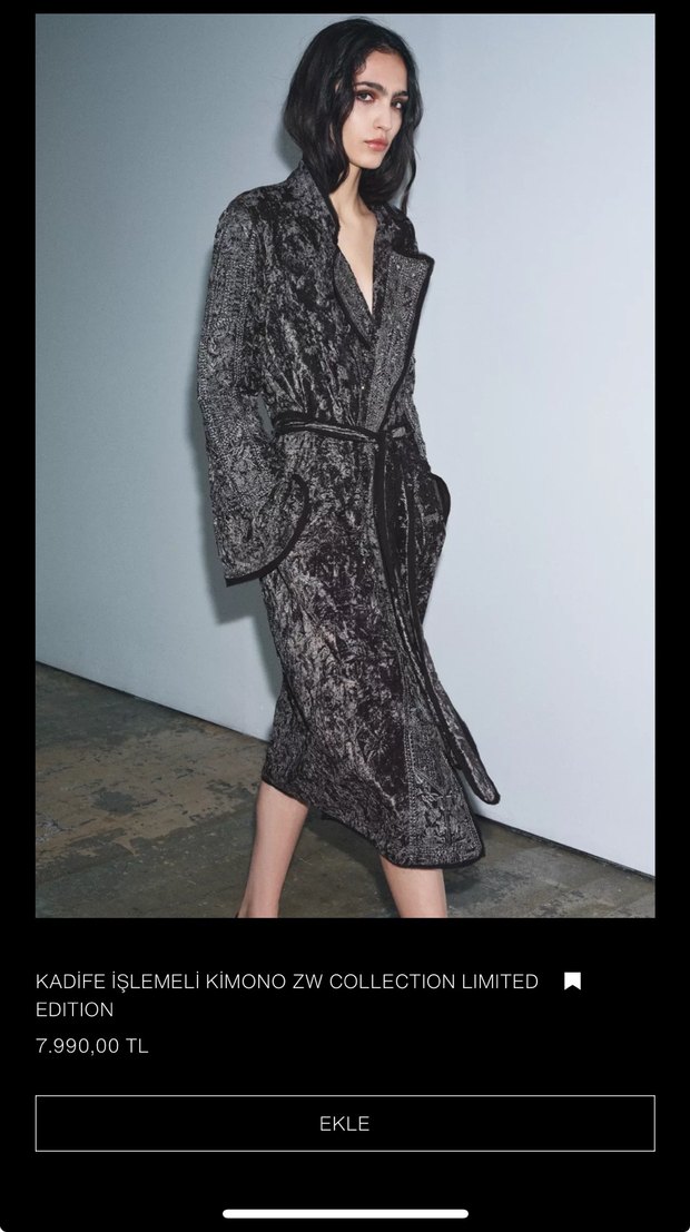 Kadife İşlemeli Siyah Uzun Kimono - Görsel 5