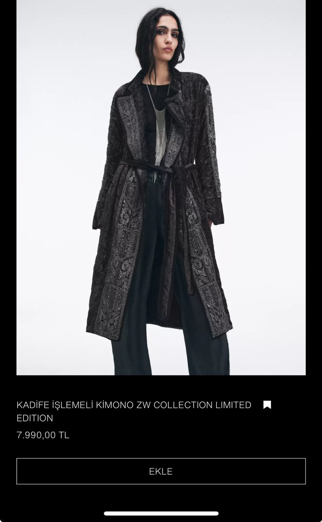 Kadife İşlemeli Siyah Uzun Kimono - Görsel 4