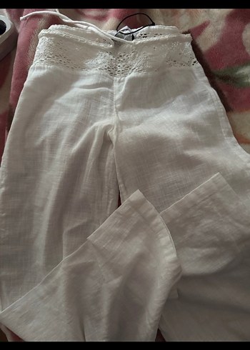 Dantel Detaylı Beyaz Bohem Kadın Pantolon - Görsel 9