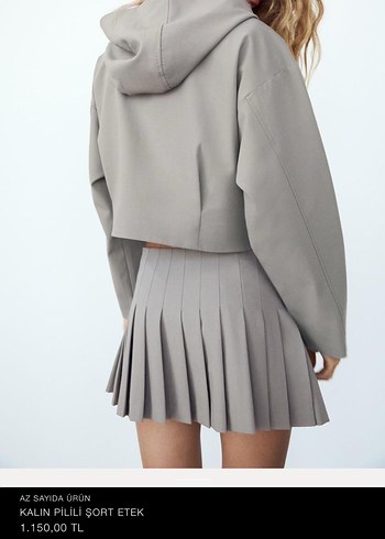 gri renk Kemerli Mini Etek - Görsel 3