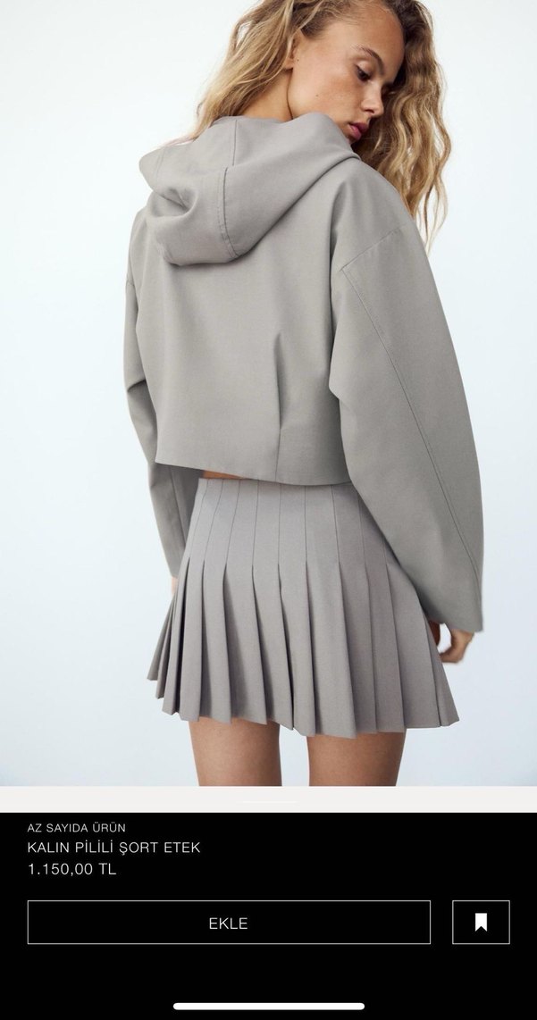 gri renk Kemerli Mini Etek - Görsel 3