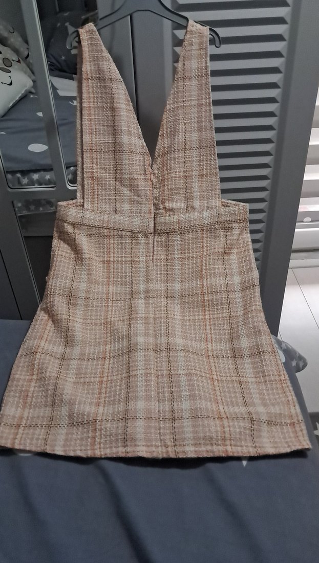 Düğmeli Ekoseli Bej kız Çocuk jile - Görsel 2