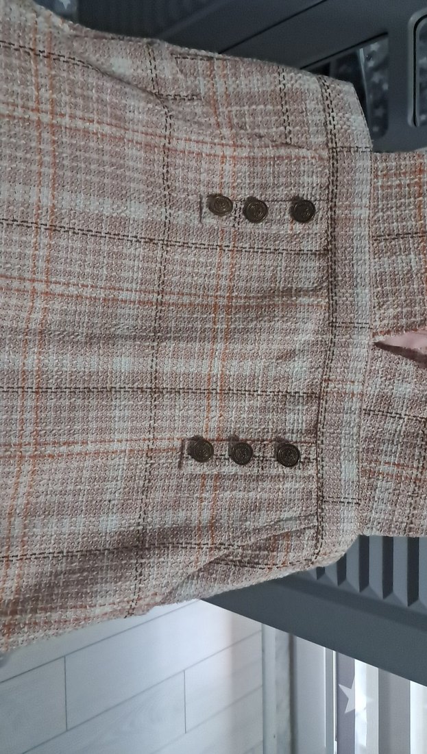 Düğmeli Ekoseli Bej kız Çocuk jile - Görsel 3