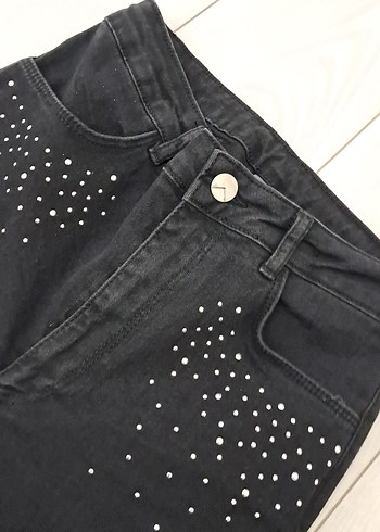 Siyah Payetli Midi ispanyol paça pantalon - Görsel 5