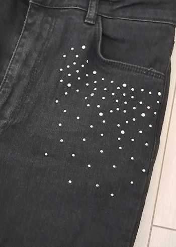 Siyah Payetli Midi ispanyol paça pantalon - Görsel 2