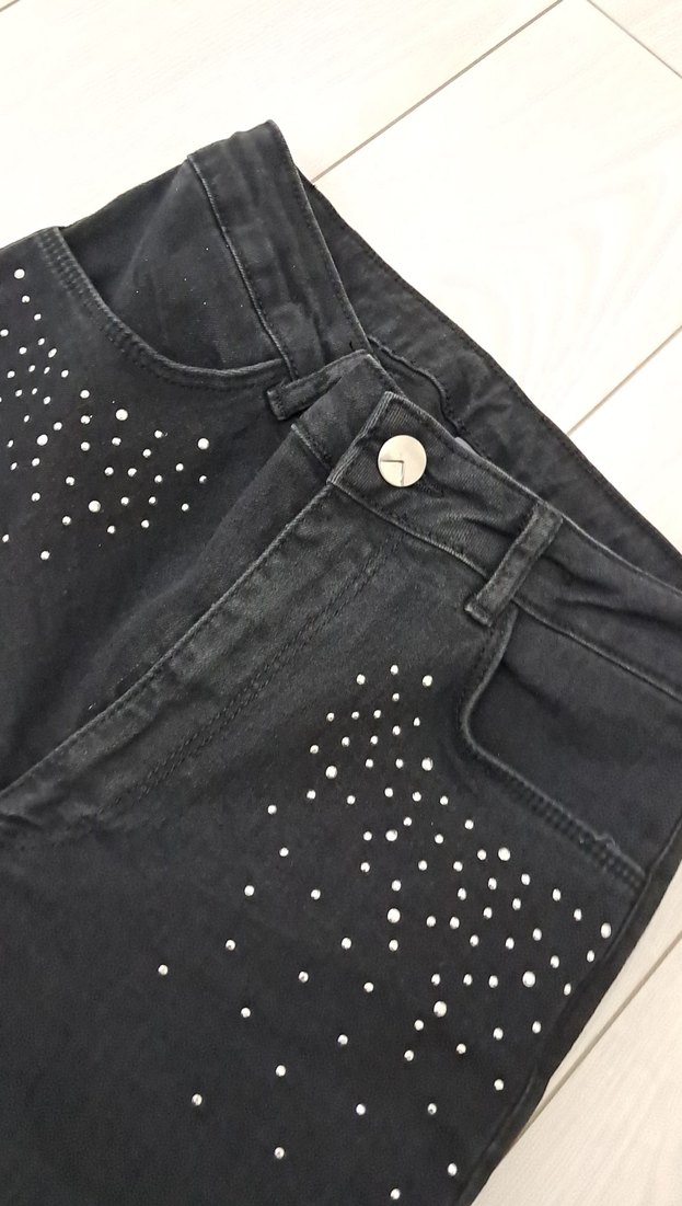 Siyah Payetli Midi ispanyol paça pantalon - Görsel 5