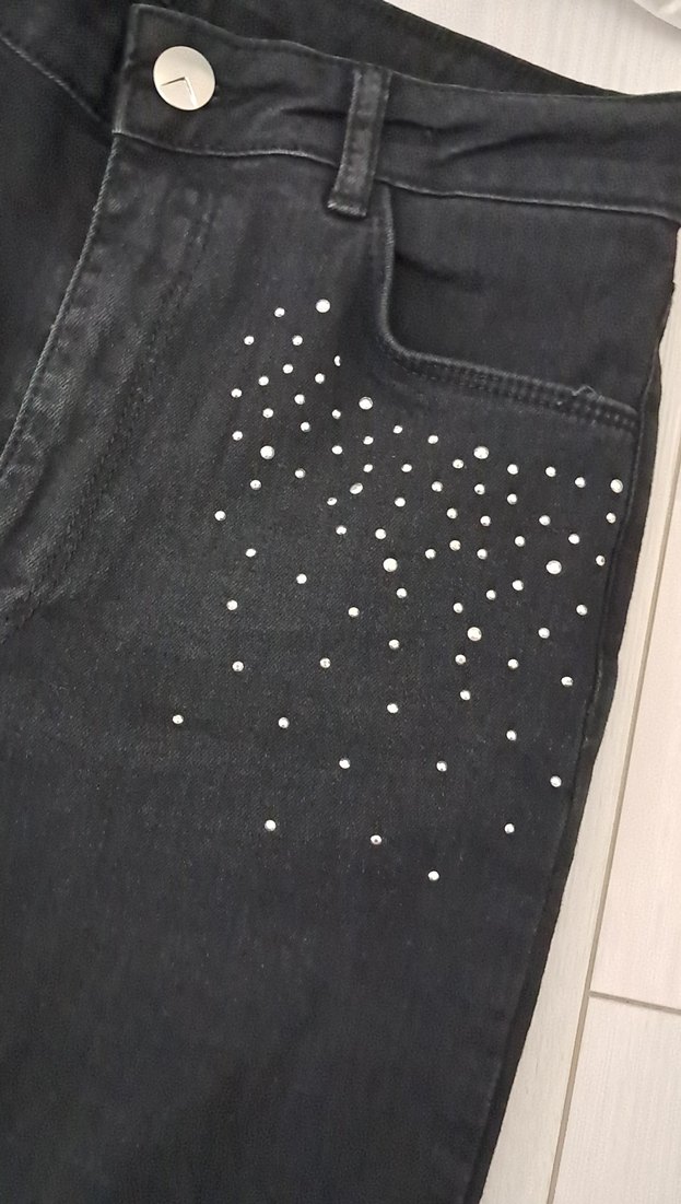 Siyah Payetli Midi ispanyol paça pantalon - Görsel 2