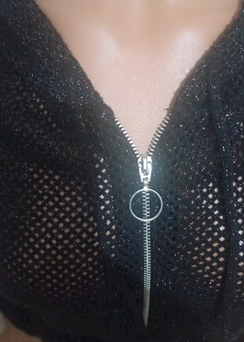 Siyah Örgü Kapüşonlu Kadın Ceket - Görsel 2