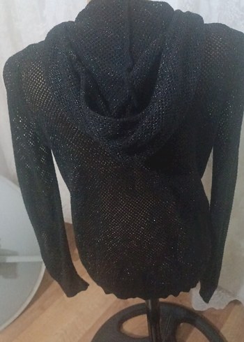 Siyah Örgü Kapüşonlu Kadın Ceket - Görsel 3