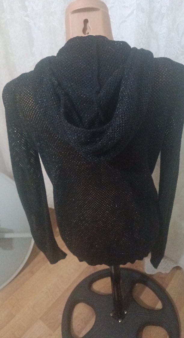 Siyah Örgü Kapüşonlu Kadın Ceket - Görsel 3