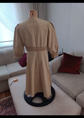 Bej Düğmeli Uzun Bohem Elbise - Görsel 7