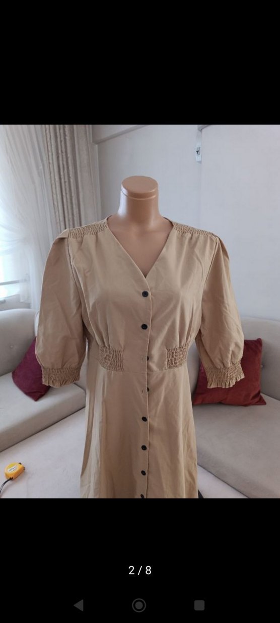 Bej Düğmeli Uzun Bohem Elbise - Görsel 2