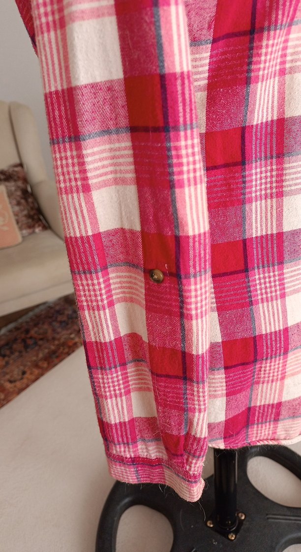 Düğmeli Pembe Kareli Uzun Kollu Gömlek - Görsel 5