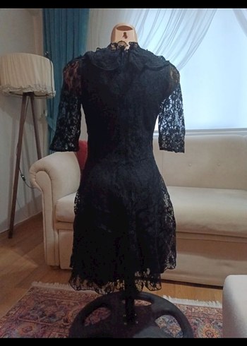 Dantel Detaylı Siyah Gotik Elbise - Görsel 7