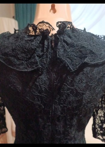 Dantel Detaylı Siyah Gotik Elbise - Görsel 8