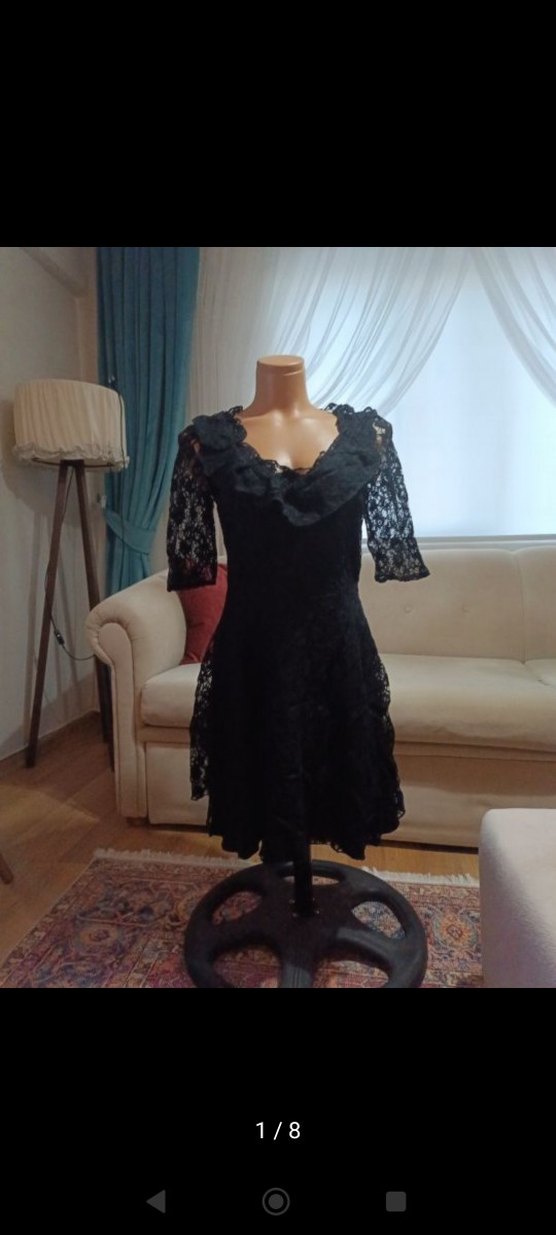 Dantel Detaylı Siyah Gotik Elbise - Görsel 2