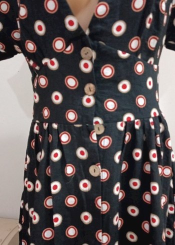 Düğmeli Puantiyeli Uzun Bohem Elbise - Görsel 5