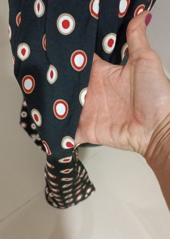 Düğmeli Puantiyeli Uzun Bohem Elbise - Görsel 8