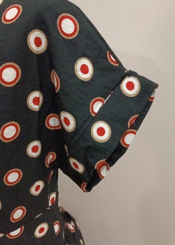 Düğmeli Puantiyeli Uzun Bohem Elbise - Görsel 6