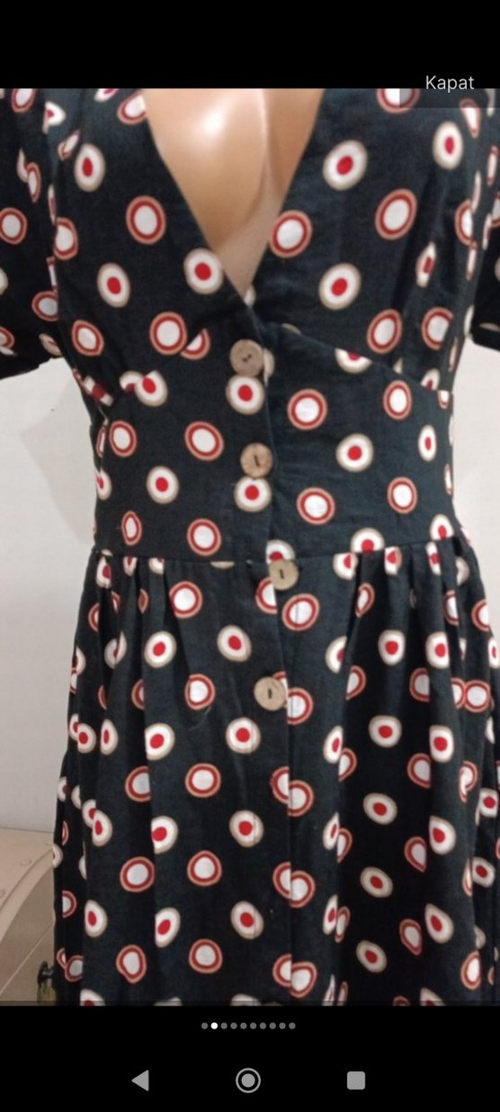 Düğmeli Puantiyeli Uzun Bohem Elbise - Görsel 5