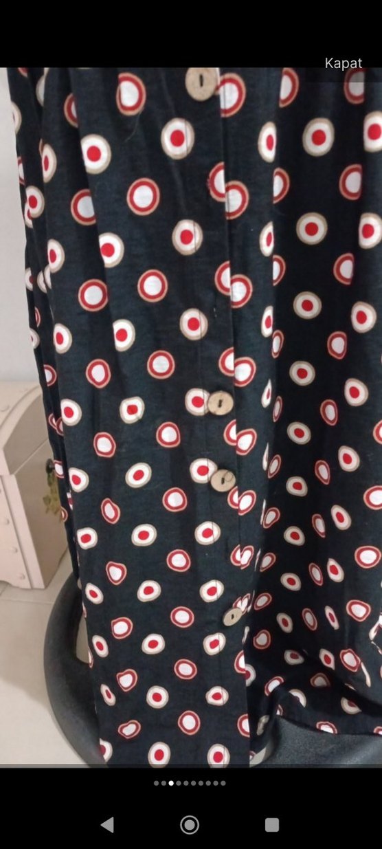 Düğmeli Puantiyeli Uzun Bohem Elbise - Görsel 4