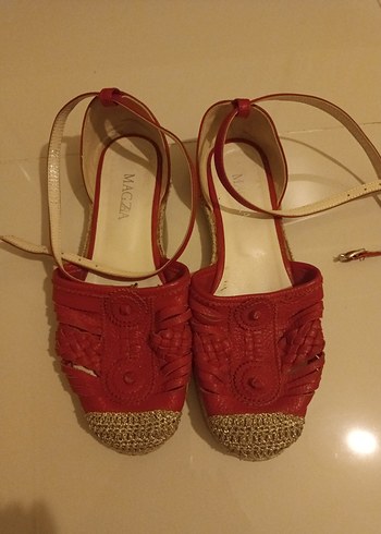 Kırmızı hakiki magza marka  Deri Bohem Kadın espadril - Görsel 6