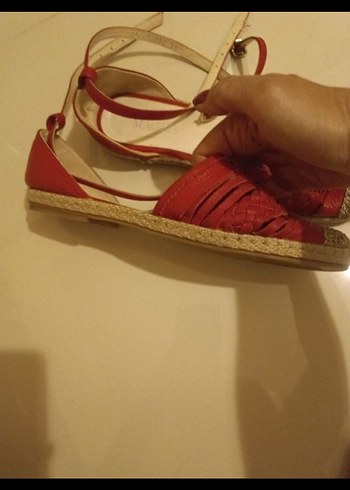 Kırmızı hakiki magza marka  Deri Bohem Kadın espadril - Görsel 16