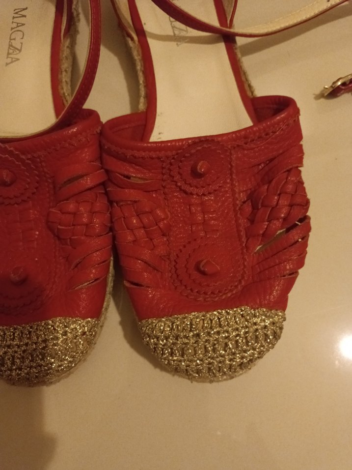 Kırmızı hakiki magza marka  Deri Bohem Kadın espadril - Görsel 5