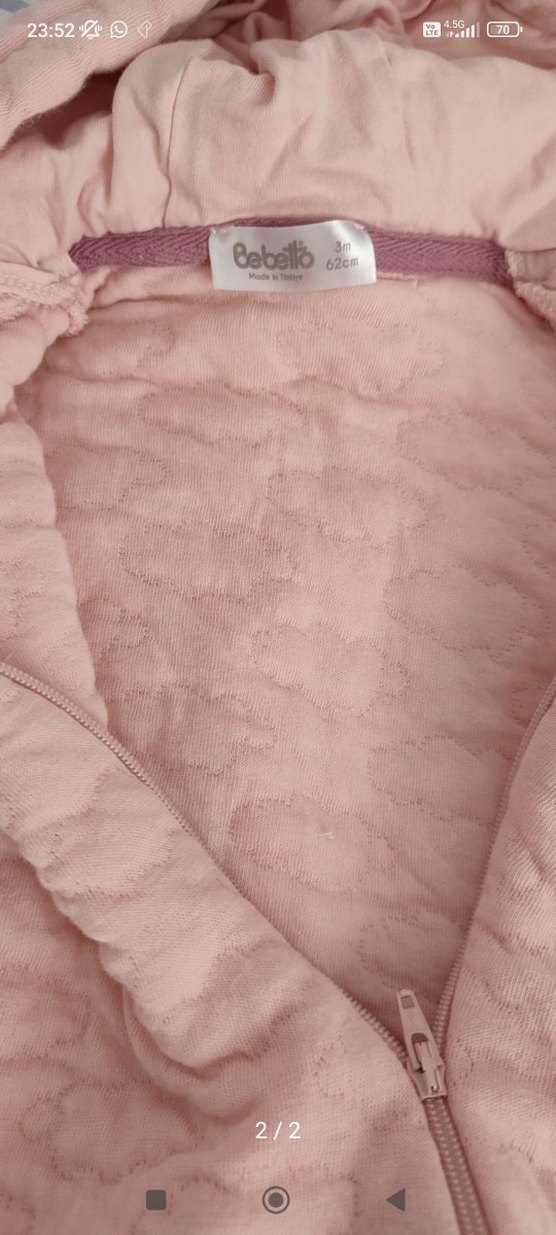 Kapüşonlu Pembe Bebek Tulumu - Görsel 2