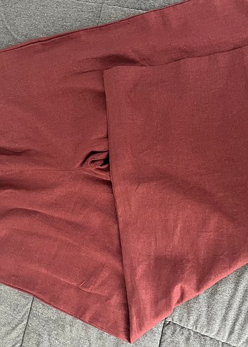 l Beden Bordo Kadın Keten Bol Kesim Pantolon takım