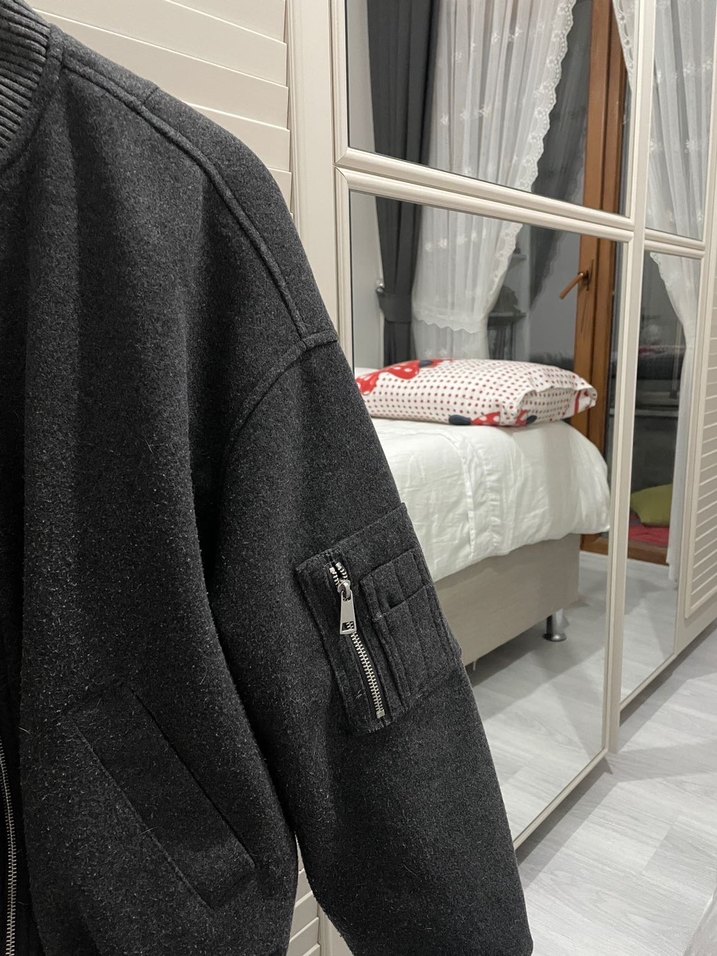 Gri Fermuarlı Midi Streetwear Kadın Kaban - Görsel 3