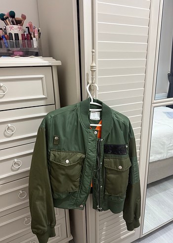 Haki Kadın Street Wear Fermuarlı Ceket - Görsel 3