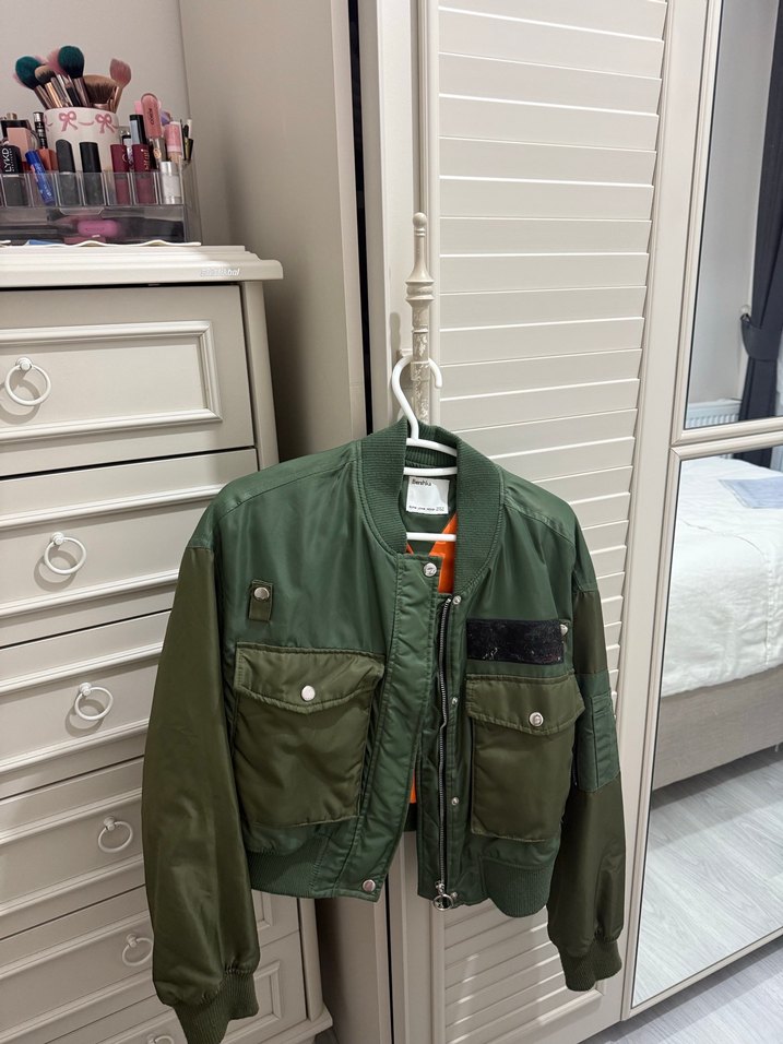 Haki Kadın Street Wear Fermuarlı Ceket - Görsel 3